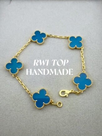 VCA： Van Cleef & Arpels Vintage Alhambra 5 Motif Blue Agate Bracelet