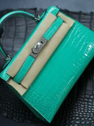 Mini Kelly II 20 Porosus Crocodile Vert Émeraude Sellier PHW