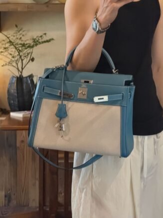 Kelly 32 Toile & Swift Bleu Jean Retourné PHW