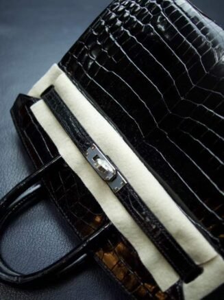 Birkin 25 Shiny American Alligator Noir PHW