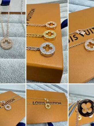 LV：Louis Vuitton Round Openwork Four-Leaf Clover Full Pavé Necklace